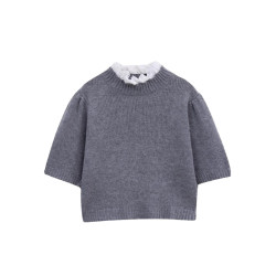 蕾絲邊半高領針織衫女設計感小衆春秋泡泡袖純欲上衣內搭短袖毛衣