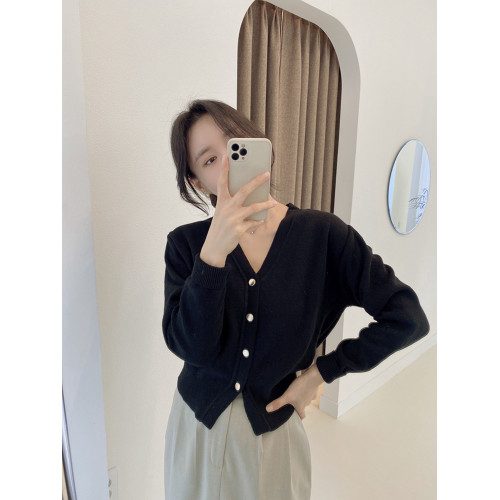 新款v領針織百搭開衫女羊毛慵懶風設計感毛衣外套內搭打底衫上衣