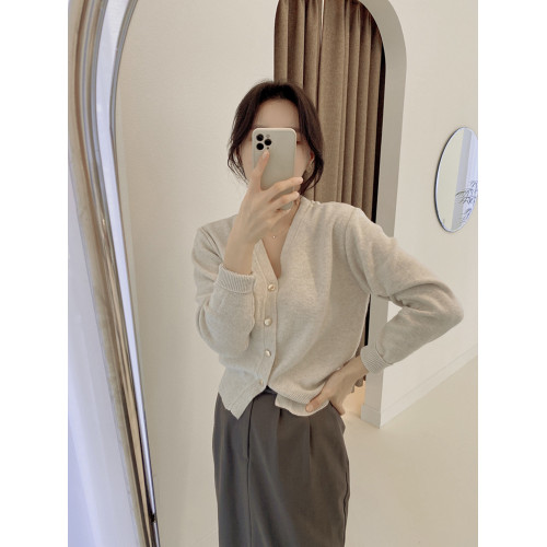 新款v領針織百搭開衫女羊毛慵懶風設計感毛衣外套內搭打底衫上衣