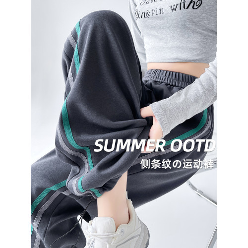 美式運動褲女秋季2025新款高腰顯瘦垂感直筒濶腿休閒寬松束腳衛褲