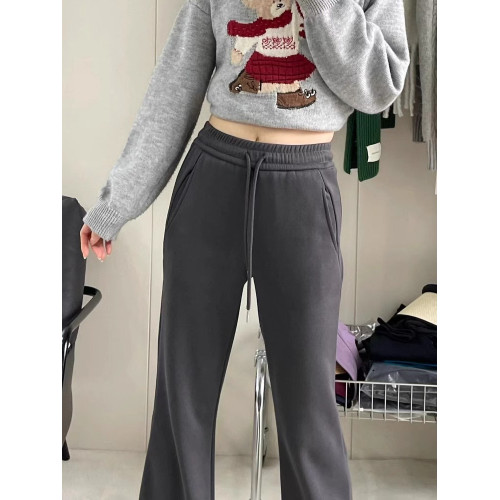 深灰色遮胯休閒微喇褲女秋季新款大碼胖mm高腰顯瘦彈力運動衛褲子 深灰色遮胯休閒微喇褲女秋季新款大碼胖mm高腰顯瘦彈力運動衛褲子