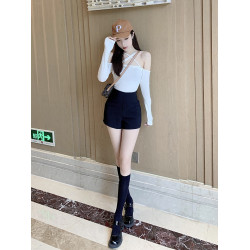 黑色短褲女秋冬2025西裝外穿緊身性感顯瘦包臀褲高腰辣妹彈力靴褲