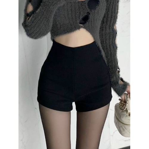 黑色短褲女秋冬2025西裝外穿緊身性感顯瘦包臀褲高腰辣妹彈力靴褲