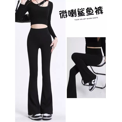 微喇鯊魚褲女外穿2025新款秋冬加絨高腰提臀打底黑色瑜珈喇叭褲子 微喇鯊魚褲女外穿2025新款秋冬加絨高腰提臀打底黑色瑜珈喇叭褲子