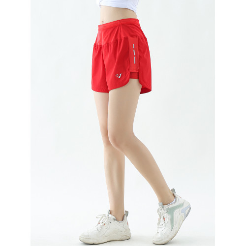 五個口袋冰絲速乾女式運動短褲假兩件夏季寬松薄款跑步休閒三分褲 五個口袋冰絲速乾女式運動短褲假兩件夏季寬松薄款跑步休閒三分褲