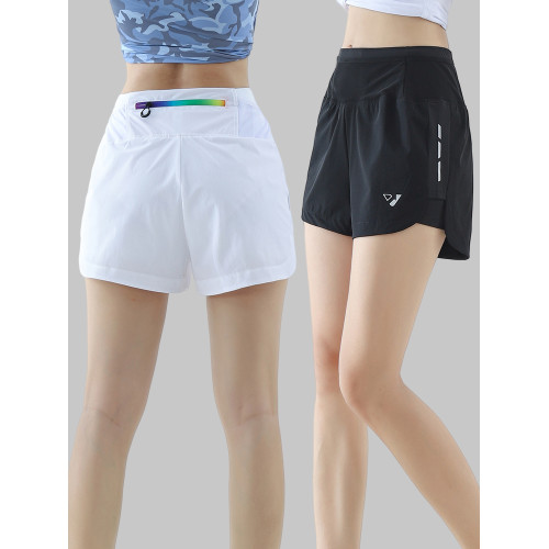 五個口袋冰絲速乾女式運動短褲假兩件夏季寬松薄款跑步休閒三分褲 五個口袋冰絲速乾女式運動短褲假兩件夏季寬松薄款跑步休閒三分褲