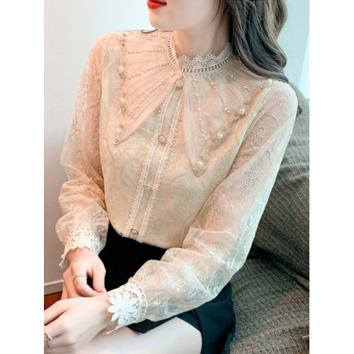 歐貨蕾絲襯衫女士春裝2025年新款洋氣小衫設計感小衆長袖雪紡上衣
