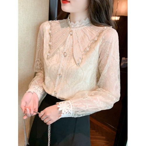 歐貨蕾絲襯衫女士春裝2025年新款洋氣小衫設計感小衆長袖雪紡上衣