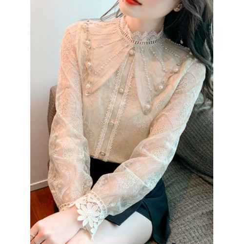 歐貨蕾絲襯衫女士春裝2025年新款洋氣小衫設計感小衆長袖雪紡上衣