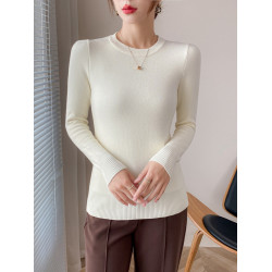 圓領毛衣女加絨加厚一體絨秋冬針織衫修身保暖大碼打底衫內搭上衣