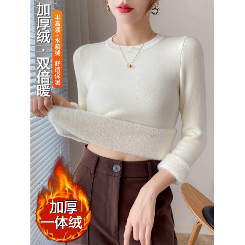 圓領毛衣女加絨加厚一體絨秋冬針織衫修身保暖大碼打底衫內搭上衣 圓領毛衣女加絨加厚一體絨秋冬針織衫修身保暖大碼打底衫內搭上衣