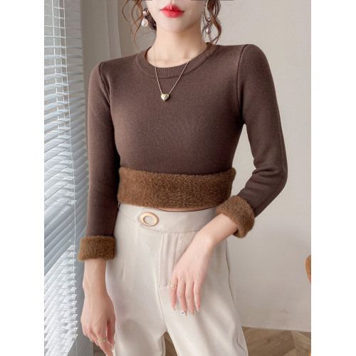 圓領毛衣女加絨加厚一體絨秋冬針織衫修身保暖大碼打底衫內搭上衣 圓領毛衣女加絨加厚一體絨秋冬針織衫修身保暖大碼打底衫內搭上衣