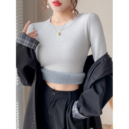 圓領毛衣女加絨加厚一體絨秋冬針織衫修身保暖大碼打底衫內搭上衣 圓領毛衣女加絨加厚一體絨秋冬針織衫修身保暖大碼打底衫內搭上衣