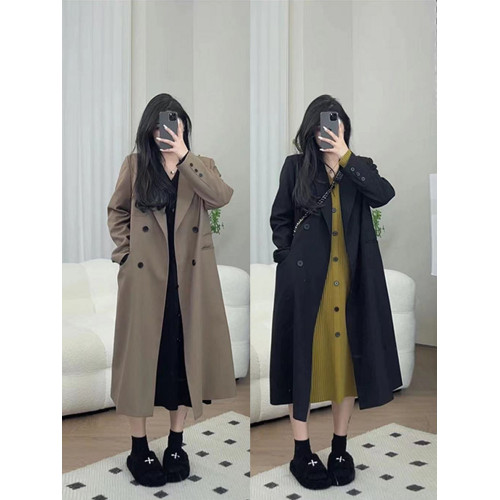 高級感休閒微胖mm英倫復古寬松大碼中長款西裝過膝風衣外套女早秋