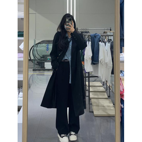 高級感休閒微胖mm英倫復古寬松大碼中長款西裝過膝風衣外套女早秋