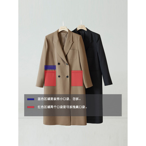 高級感休閒微胖mm英倫復古寬松大碼中長款西裝過膝風衣外套女早秋