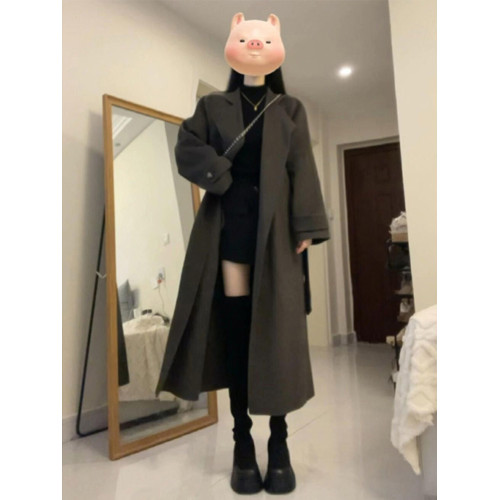 韓系雙面呢子風衣外套女款2025新款春春高個子毛呢大衣英倫風外套