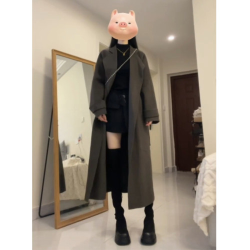 韓系雙面呢子風衣外套女款2025新款春春高個子毛呢大衣英倫風外套