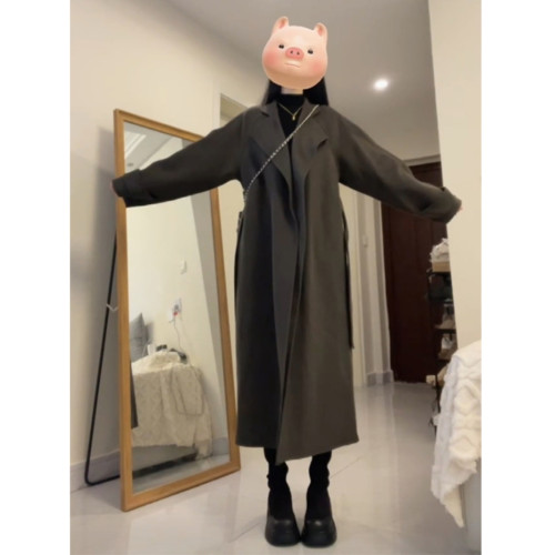 韓系雙面呢子風衣外套女款2025新款春春高個子毛呢大衣英倫風外套