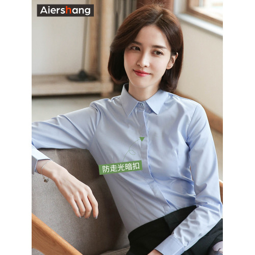 春秋新款竹纖維彈力白襯衫女職業襯衣長袖修身工作服正裝上班工裝