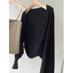 白色短款蝙蝠袖冰絲針織開衫女裝秋冬季披肩外搭坎肩薄款毛衣外套