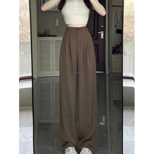 咖色濶腿褲女秋季高腰垂感西裝褲百搭顯瘦拖地直筒梨形身材休閒褲 咖色濶腿褲女秋季高腰垂感西裝褲百搭顯瘦拖地直筒梨形身材休閒褲