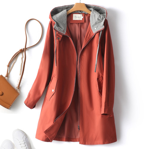 出口西班牙尾單折釦2023秋季連帽拉鍊撞色風衣中長款派克休閒外套 出口西班牙尾單折釦2023秋季連帽拉鍊撞色風衣中長款派克休閒外套