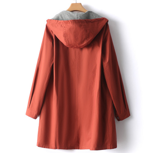 出口西班牙尾單折釦2023秋季連帽拉鍊撞色風衣中長款派克休閒外套 出口西班牙尾單折釦2023秋季連帽拉鍊撞色風衣中長款派克休閒外套