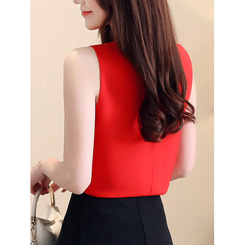 白色雪紡衫吊帶小背心女西裝內搭秋季新款小個子無袖襯衫小衫上衣