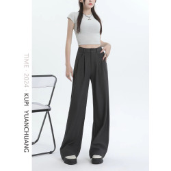 薄款灰色西裝褲女高腰2025秋季新款寬松顯瘦垂感冰絲休閒濶腿褲子