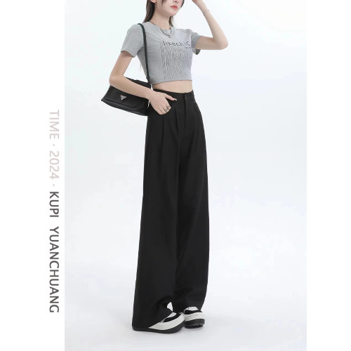 薄款灰色西裝褲女高腰2025秋季新款寬松顯瘦垂感冰絲休閒濶腿褲子