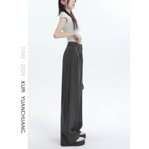 薄款灰色西裝褲女高腰2025秋季新款寬松顯瘦垂感冰絲休閒濶腿褲子