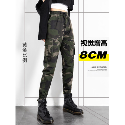 迷彩工裝褲女春秋新款軍旅戶外高腰顯瘦寬松情侶休閒運動束腳褲子