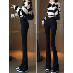 黑色微喇叭褲女秋冬加絨2025新爆款高腰修身顯瘦垂感小個子馬蹄褲