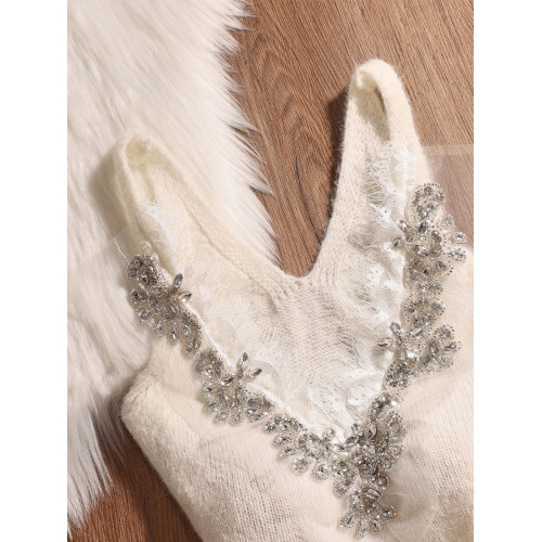 法式純欲釘鑽v領吊帶背心女夏2025西裝內搭蕾絲針織無袖辣妹上衣