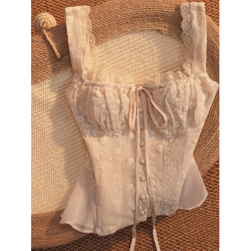 甜美蕾絲刺綉吊帶背心女內搭2025新款設計感小衆外穿修身抹胸上衣