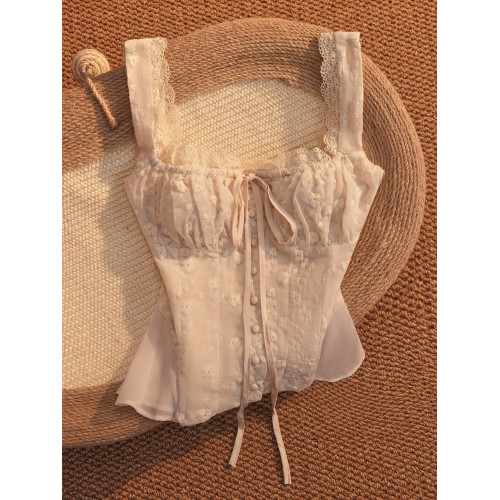 甜美蕾絲刺綉吊帶背心女內搭2025新款設計感小衆外穿修身抹胸上衣