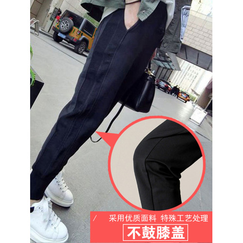 灰色加絨運動褲子女寬松束腳春秋2025新款顯瘦小個子九分休閒衛褲