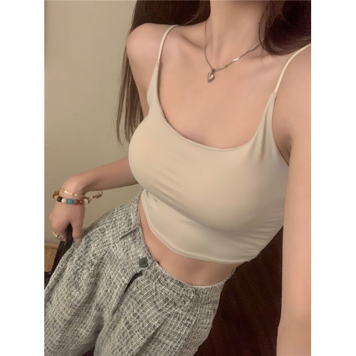 白色帶胸墊吊帶小背心女裝夏季無痕美背性感內搭緊身短款上衣外穿