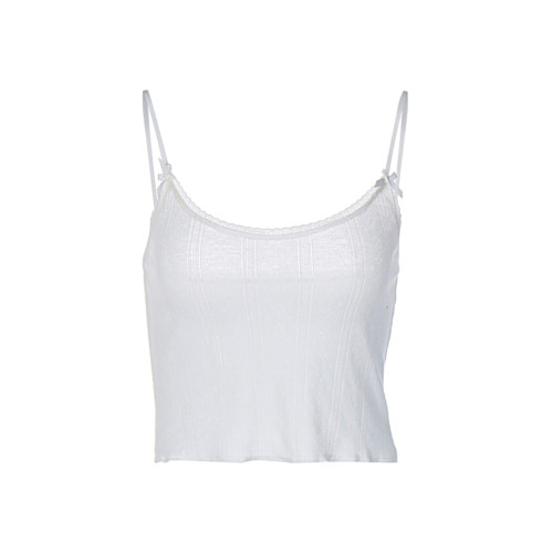 純欲風白色鏤空微透吊帶背心2024夏季新款辣妹百搭修身顯瘦上衣潮