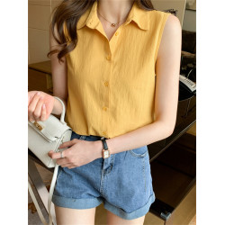 無袖雪紡襯衫女夏2025新款氣質翻領白色襯衣寬松洋氣打底背心上衣