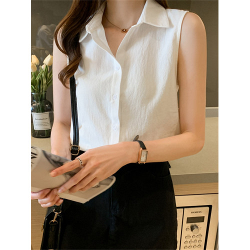無袖雪紡襯衫女夏2025新款氣質翻領白色襯衣寬松洋氣打底背心上衣