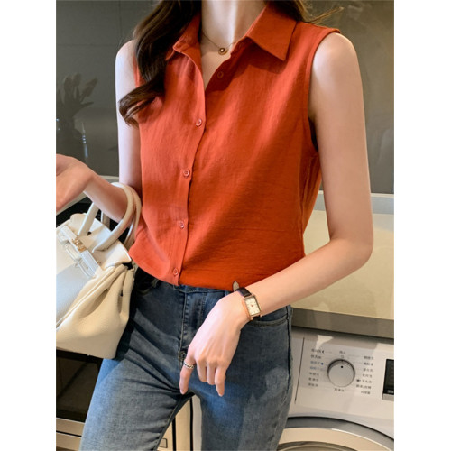 無袖雪紡襯衫女夏2025新款氣質翻領白色襯衣寬松洋氣打底背心上衣