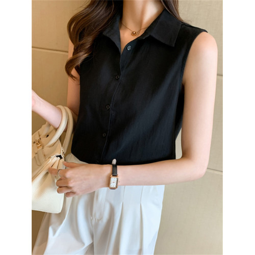 無袖雪紡襯衫女夏2025新款氣質翻領白色襯衣寬松洋氣打底背心上衣