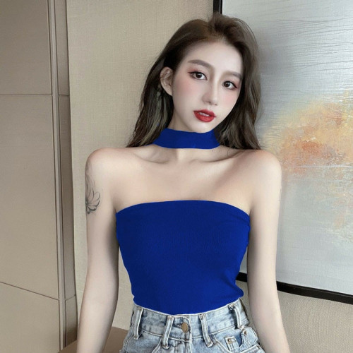 帶胸墊掛脖吊帶女設計感美式妹外穿黑色抹胸上衣夏季性感大碼背心