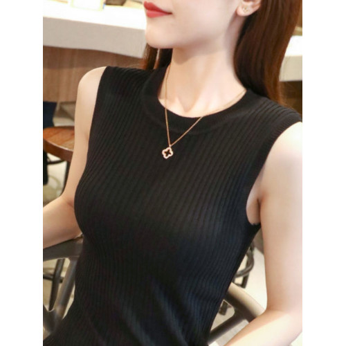 大碼冰絲圓領吊帶背心女夏韓版百搭無袖內搭針織打底衫外穿上衣女