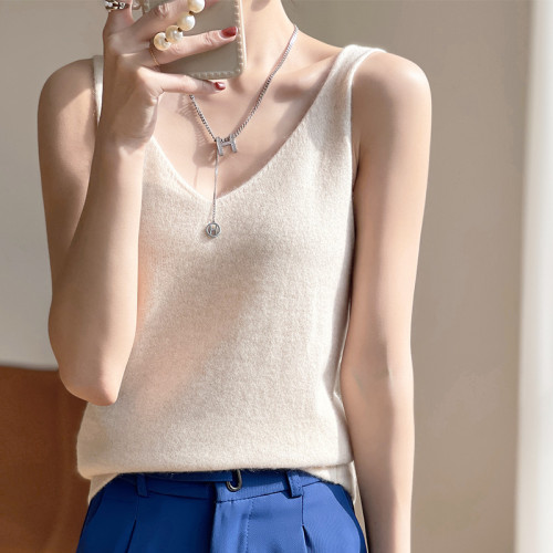 軟糯新款針織吊帶背心女修身白色西裝內搭春秋季打底V領無袖上衣