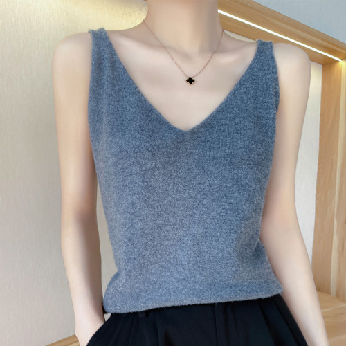 軟糯新款針織吊帶背心女修身白色西裝內搭春秋季打底V領無袖上衣