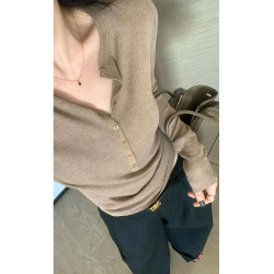 高級優雅紐釦天絲羊毛開衫上衣女洋氣早秋2025新款簡約軟糯打底衫