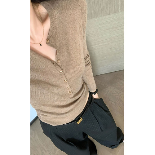 高級優雅紐釦天絲羊毛開衫上衣女洋氣早秋2025新款簡約軟糯打底衫